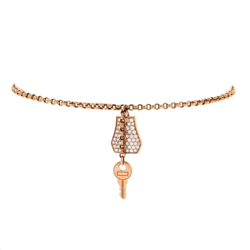 Hermes Small Kelly Clochette Chain Bracelet 18K Rose Gold with Pave Diamonds